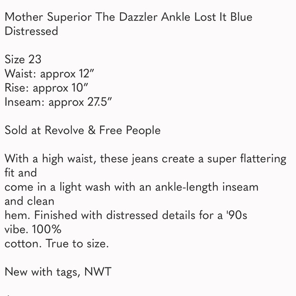Mother Superior The Dazzler Ankle Lost It Blue Distressed Size 23 NWT - Picture 2 of 8